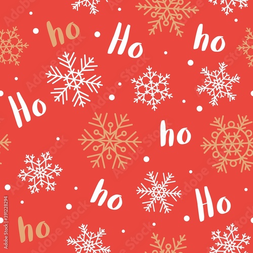 Ho-ho-ho christmas pattern with lettering and snowflakes. Vector illustration