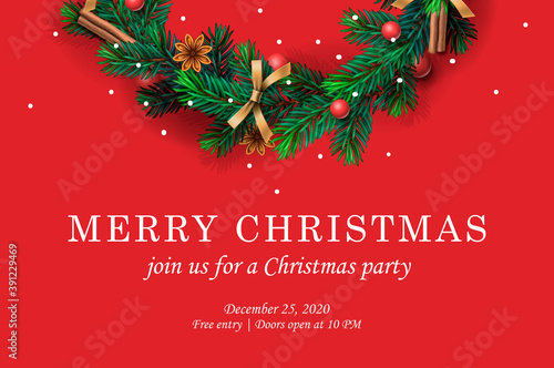 Merry Christmas. Web template with Christmas wreath, vector illustration.