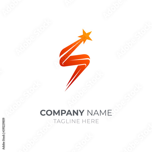 S shooting star logo design. Initial letter flat line logotype