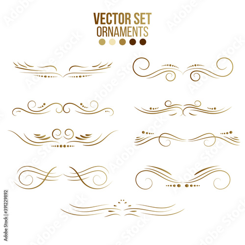 Gold Rule Lines and Ornaments collection of vector vintage decorative elements.Set of ornate lines, wedding and frame.