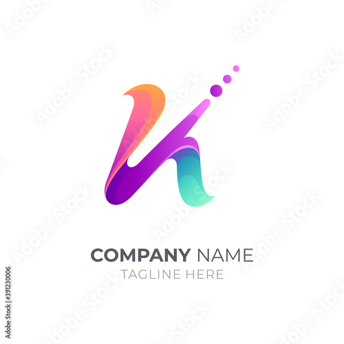 K logo wave water bubbles. Colorful initial letter logo design