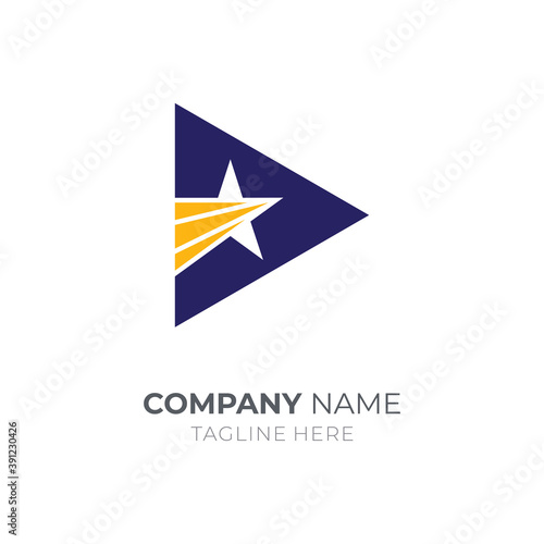 Star media play logo. Arrow shooting stars logo design