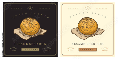 Sesame seed bun vintage retro logo illustration
