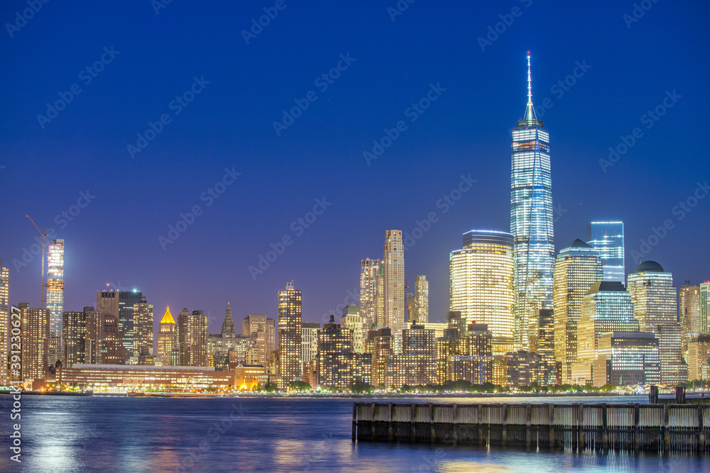 Downtown Manhattan night skyline from Jersey City, New York