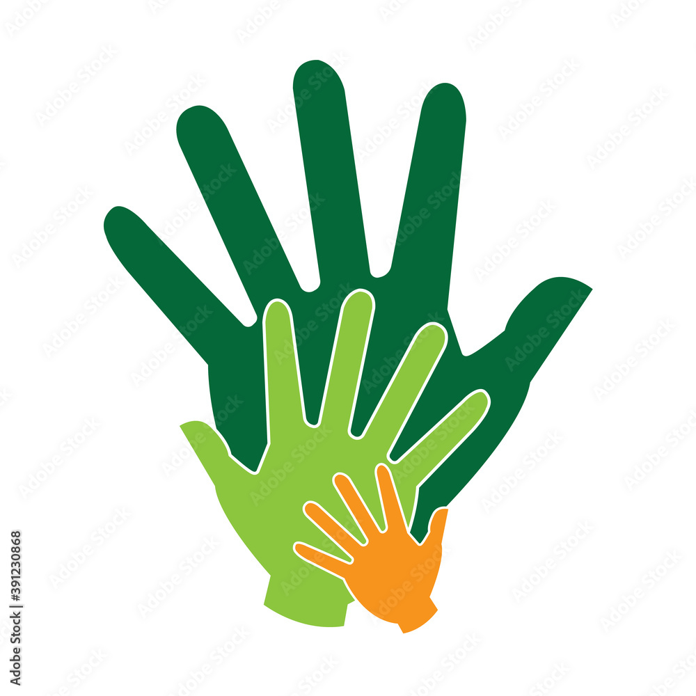 Fototapeta premium Three hands on hands, family community – stock vector