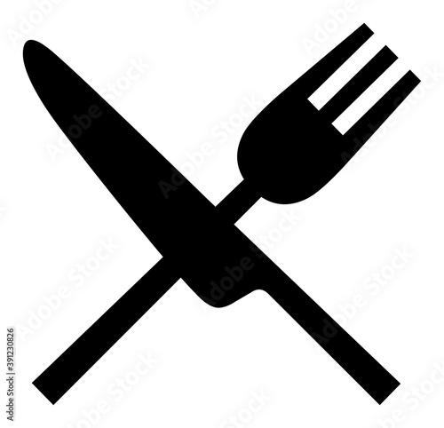 Black icon with knife and fork crossing / crossing