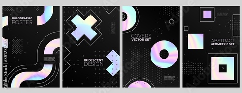Holographic cards template. Gradient cover, crystal liquid hologram poster. Abstract trendy metallic flyer, modern stylish vector template. Illustration card with futuristic holographic gradient photo