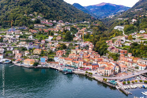 Aerial view, Argegno on Lake Como, Lombardy, Italy © David Brown