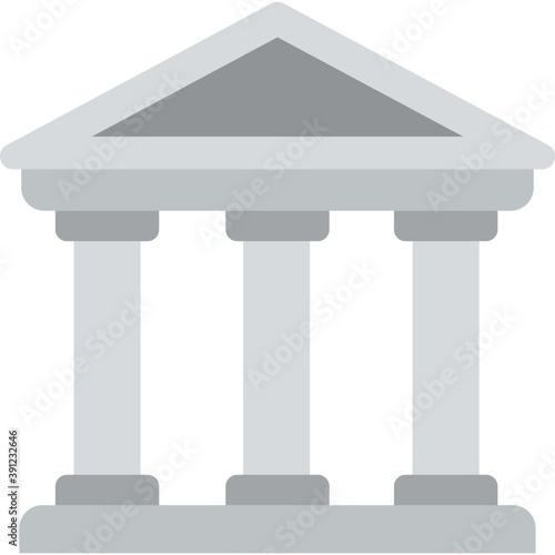  A flat icon of a building with three pillars, architectural design of bank 