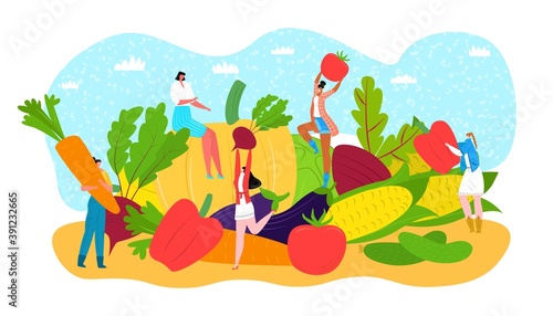 Vegetable diet food concept, vector illustration. People character in healthy...