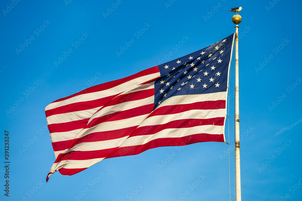 Fototapeta premium American flag waving against a beautiful sky