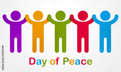 Day of peace celebrating people vector concept simple illustration icon or greeting card, celebration anniversary or holiday fun, group of cheerful happy people having fun at party.