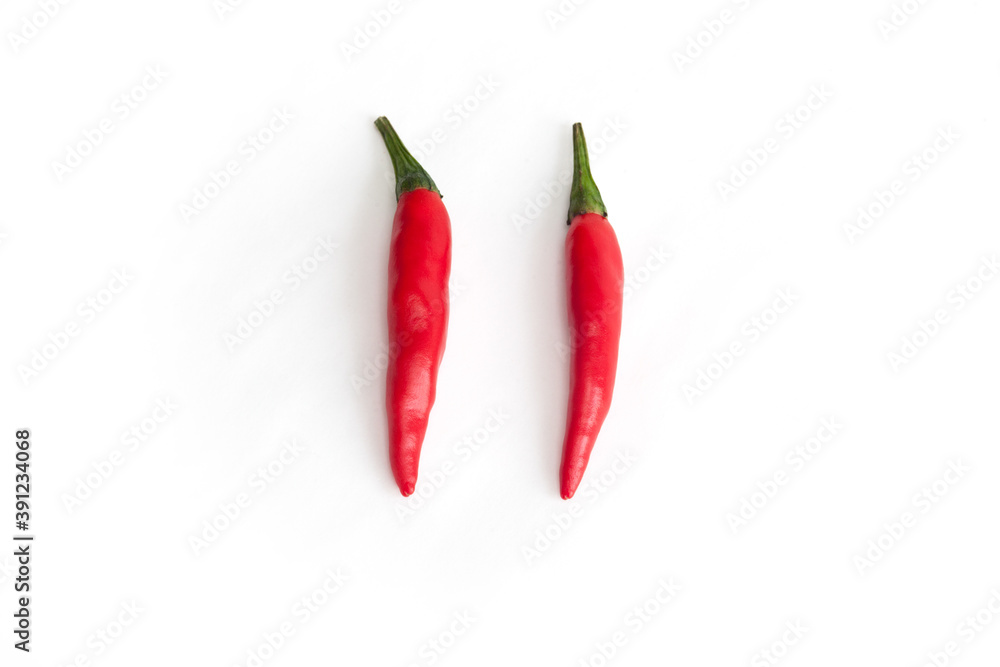 Two Red Peppers, Isolated on White Background Two Red Peppers, Isolated on White Background