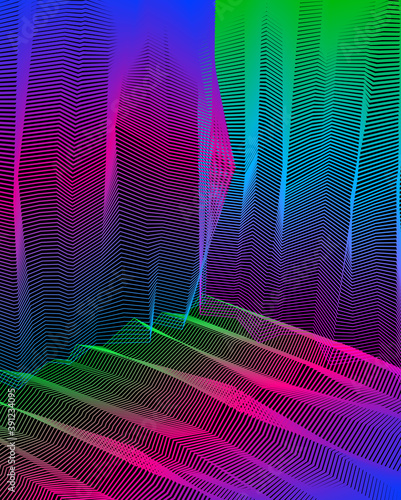 Vector surreal illusion art for design, line art 3d dimensional textured inner space, hallucinogen drug trip theme. Fantastic psychedelic trendy modern op art, optical dimensional illusion.