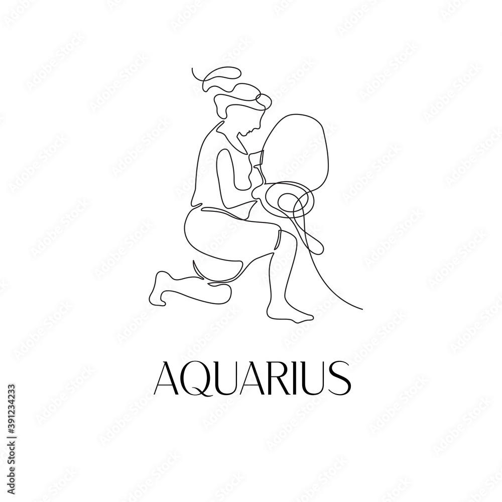 Zodiac sign Aquarius. One line. Vector illustration in the style of minimalism. Zodiac sign Aquarius. One line. Vector illustration in the style of minimalism.