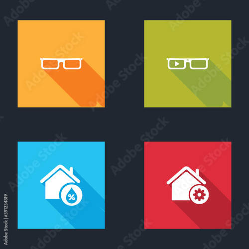 Set Glasses, Smart glasses, House humidity and home settings icon. Vector.