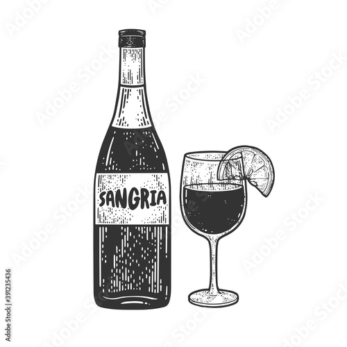 Sangria Alcoholic drink liquor sketch engraving vector illustration. T-shirt apparel print design. Scratch board imitation. Black and white hand drawn image.