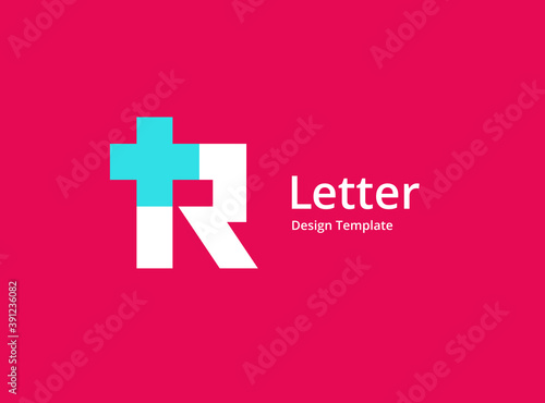 Letter R with cross and plus medical logo icon design template elements