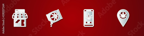Set Marijuana and cannabis store, seeds, Online buying marijuana and Location icon. Vector.