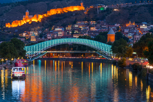 Narikala or Old Fortress of Tbilisi, The Bridge of Peace, Kura River, Tbilisi City, Georgia, Middle East