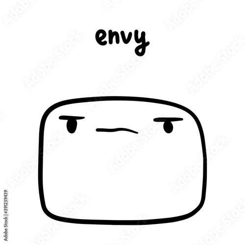 Envy hand drawn vector illustration in cartoon doodle style face expressive emotion man