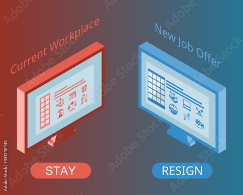 stay with current company or resign for new job offer vector 