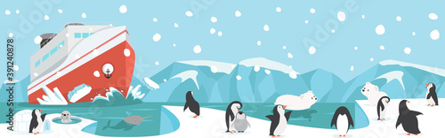 Winter North pole Arctic with animals landscape background