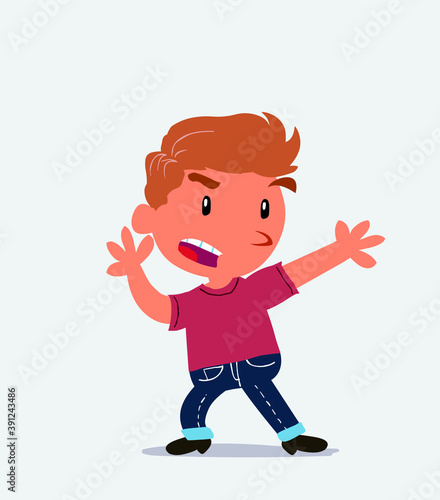  cartoon character of little boy on jeans arguing angry