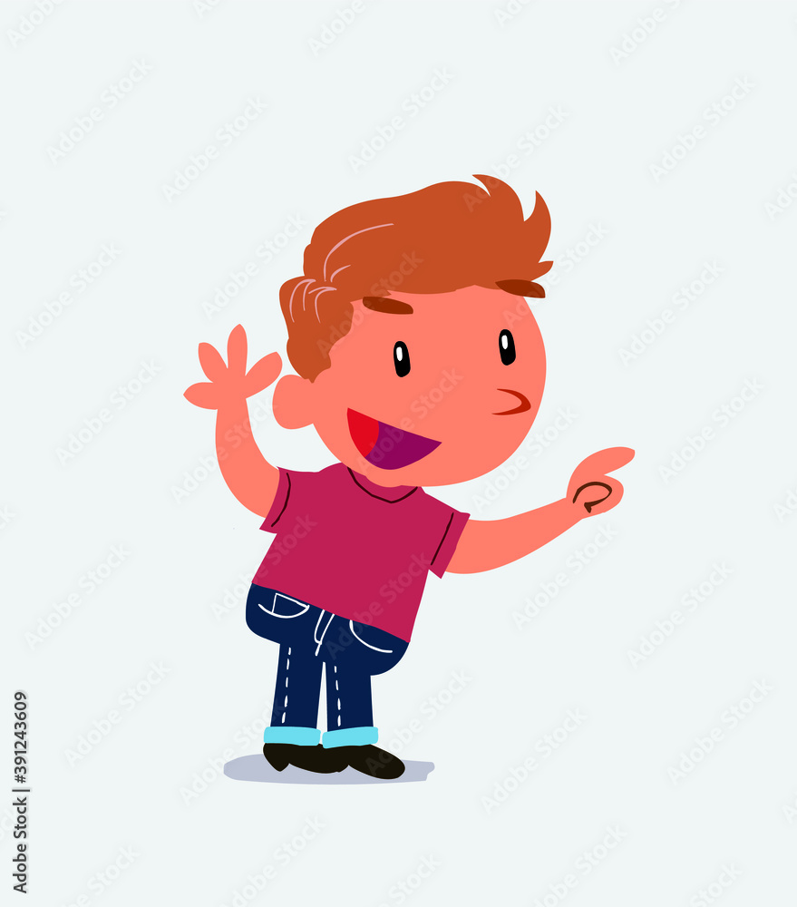 cartoon character of little boy on jeans pointing while arguing