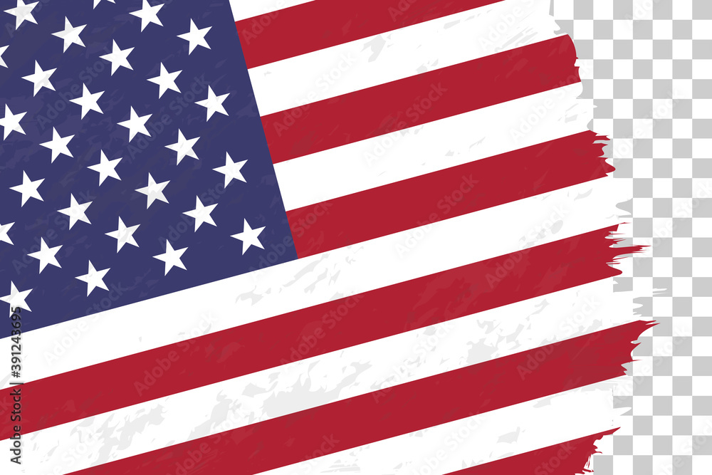 Horizontal Abstract Grunge Brushed Flag of USA on Transparent Grid. Horizontal Abstract Grunge Brushed Flag of USA on Transparent Grid.
