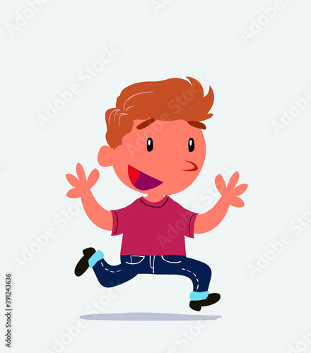 cartoon character of little boy on jeans running happily.