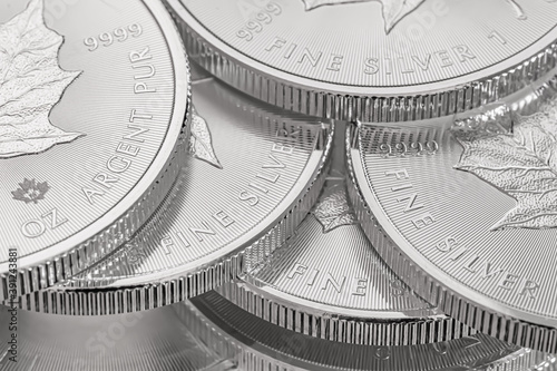 Photos Macro Close up of a Silver Canadian Maple Leaf Bullion Coin
