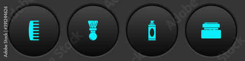 Set Hairbrush, Shaving, gel foam and Cream or lotion cosmetic tube icon. Vector.