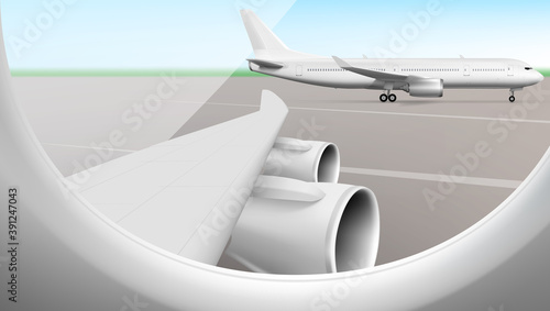 Airways Airplane Parked On Airport. Window View