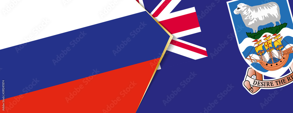Russia and Falkland Islands flags, two vector flags. Russia and Falkland Islands flags, two vector flags.