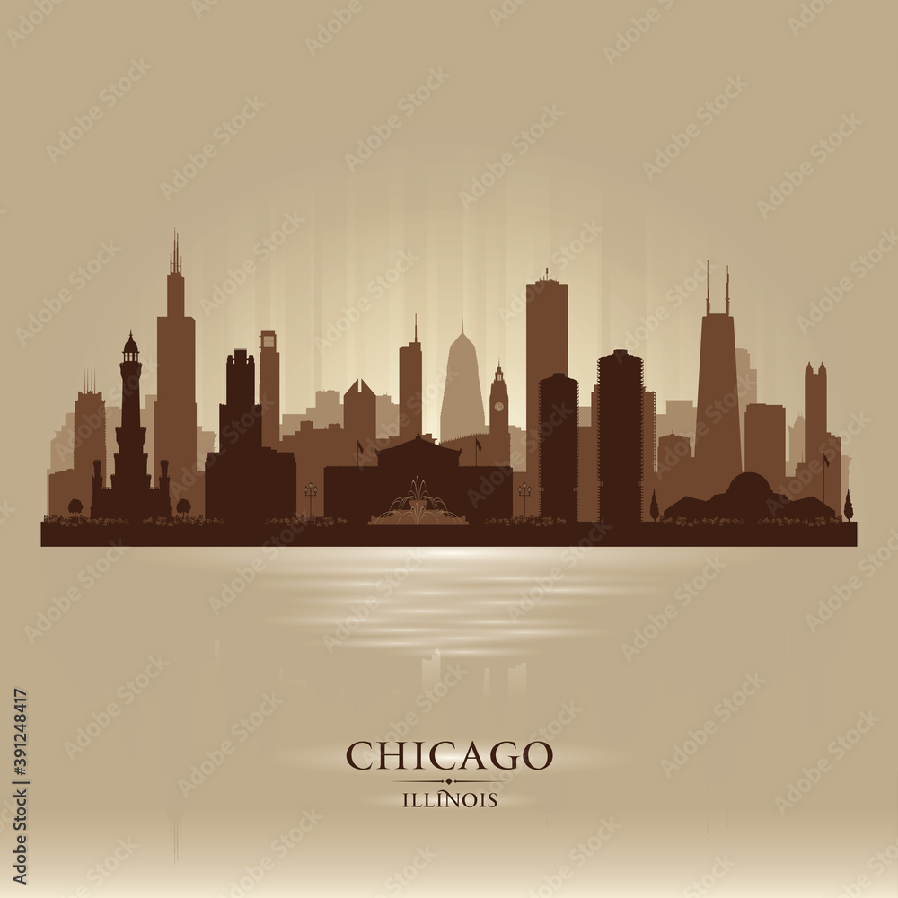 Naklejka premium Chicago Illinois city skyline vector silhouette