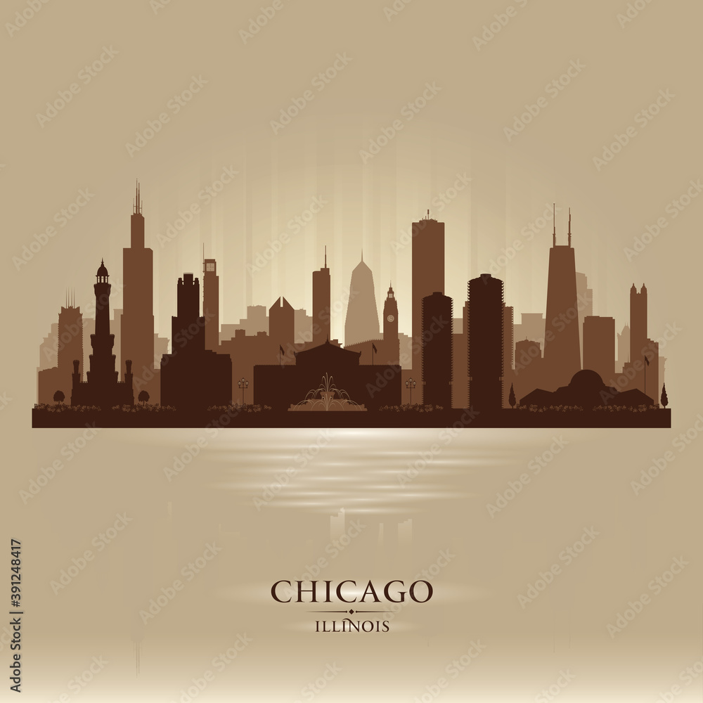 Chicago Illinois city skyline vector silhouette