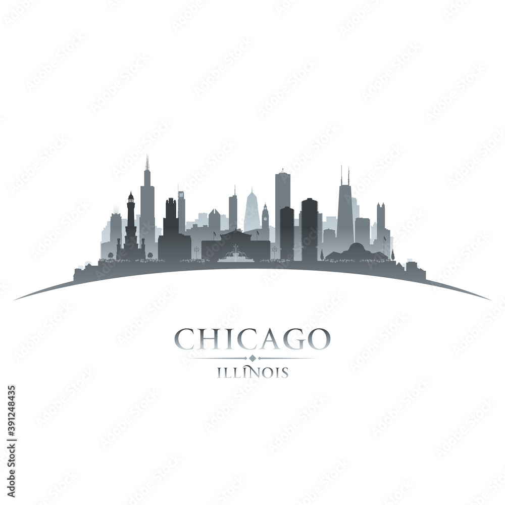Chicago Illinois city silhouette white background