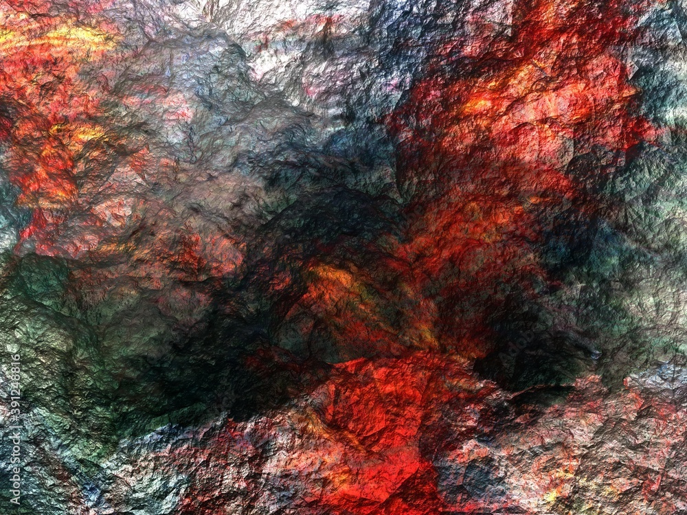 3d illustration, texture of rough stone, surface with red, gray, black and brown paint close-up