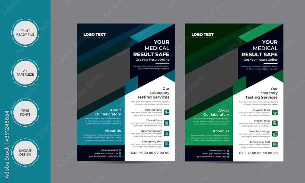 Stylish Medical Care Template Flyer Design vector template in A4 size.