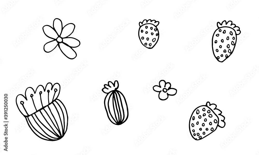 Hand drawn doodle flower head illustration. Simple floral element isolated on white background Hand drawn doodle flower head illustration. Simple floral element isolated on white background