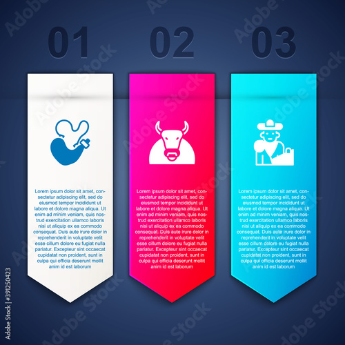 Set Spanish wineskin, Bull and Bullfight, matador. Business infographic template. Vector.