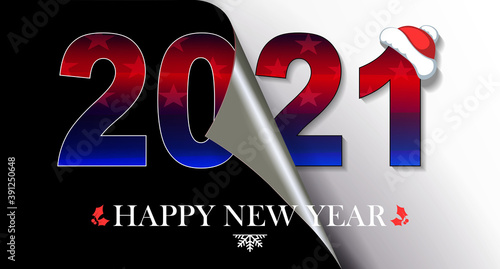 Christmas texture composition Happy New 2021 with stars, USA flag symbolism element