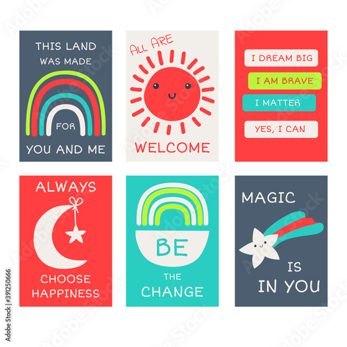 Set of vector banners with affirmations for kids playroom