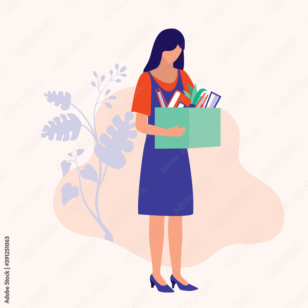 Sad Woman Lost Her Job. Full Length. Flat Design. Sad Woman Lost Her Job. Full Length. Flat Design.