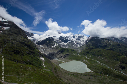 Panorama at the top of the alpine pass Susten between Uri and Bern