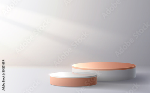 Gold podium on white background with light effect