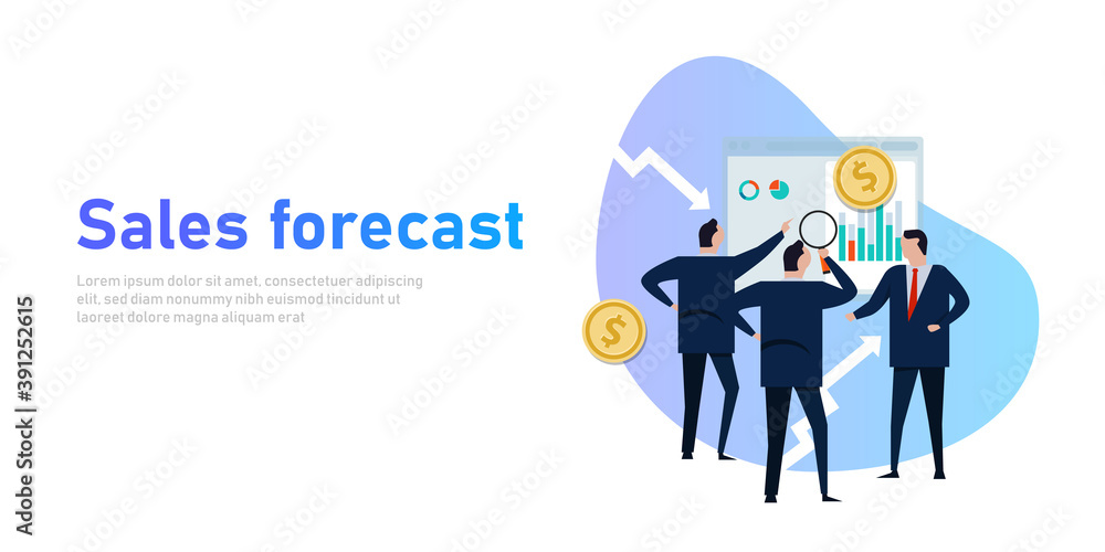 sales forecast businessman present prediction in business with team revenue sales forecast businessman present prediction in business with team revenue