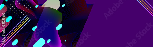 Abstract background futuristic elements on bright trendy color banner geometric blue with lines and unusual elements