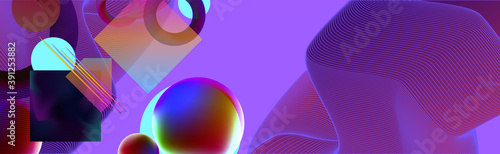 Abstract background futuristic elements on bright trendy color banner geometric blue with lines and unusual elements